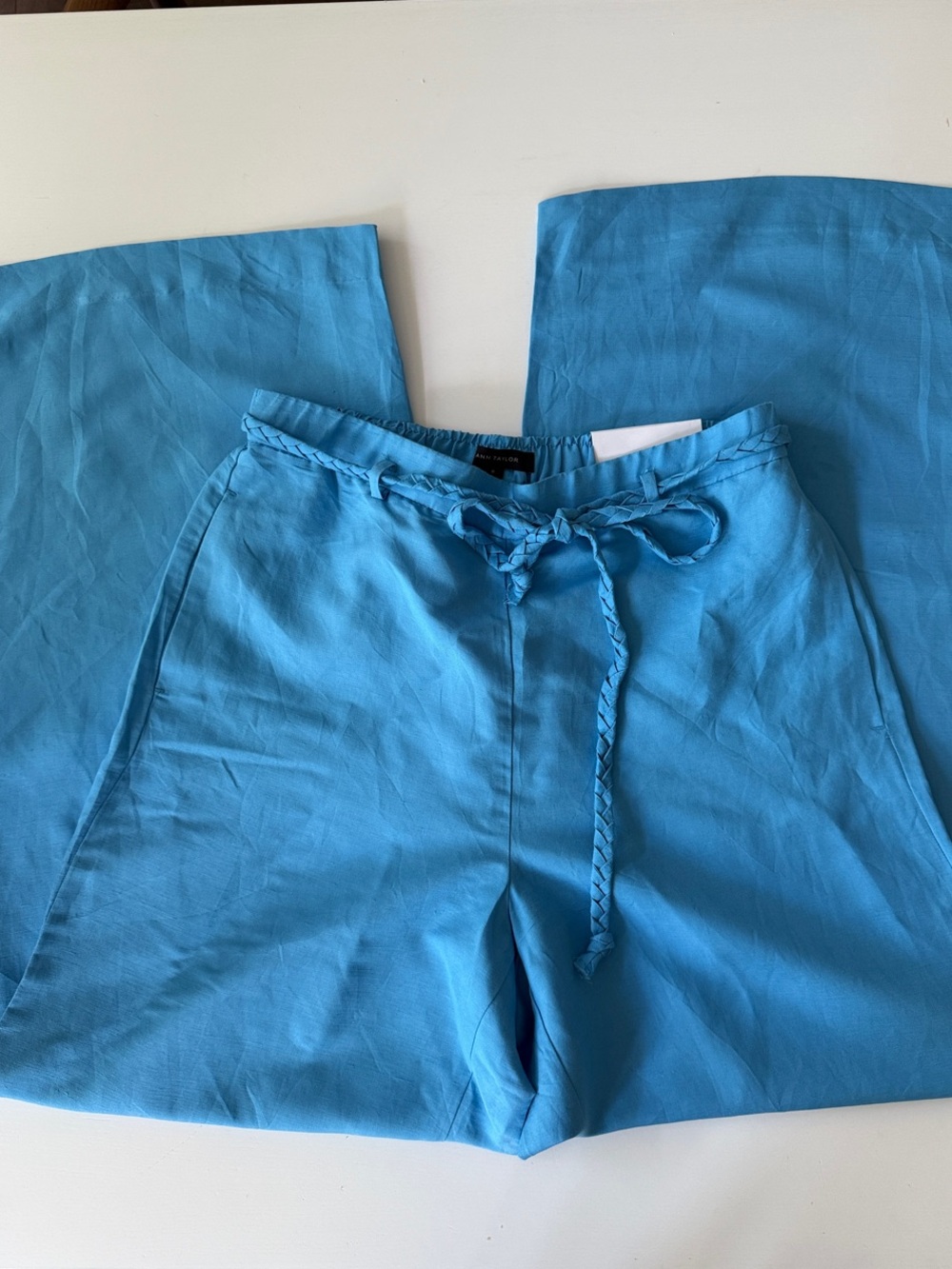 Ann Taylor Bright Turquoise Wide-Leg Pants with Braided Tie